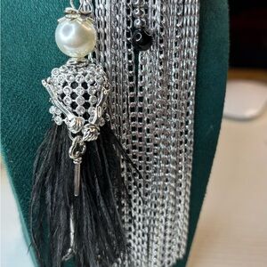 Black and Silver Pearl Tassel Brooch - Women Jewelry